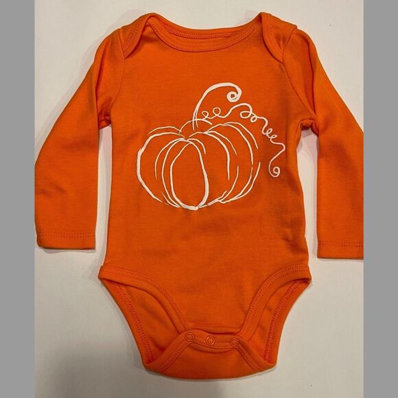 NWT Newborn Dot & Zazz 6-9 M Orange Sketchy Pumpkin Long  Sleeved 1-Piece Carrot - Picture 2 of 8